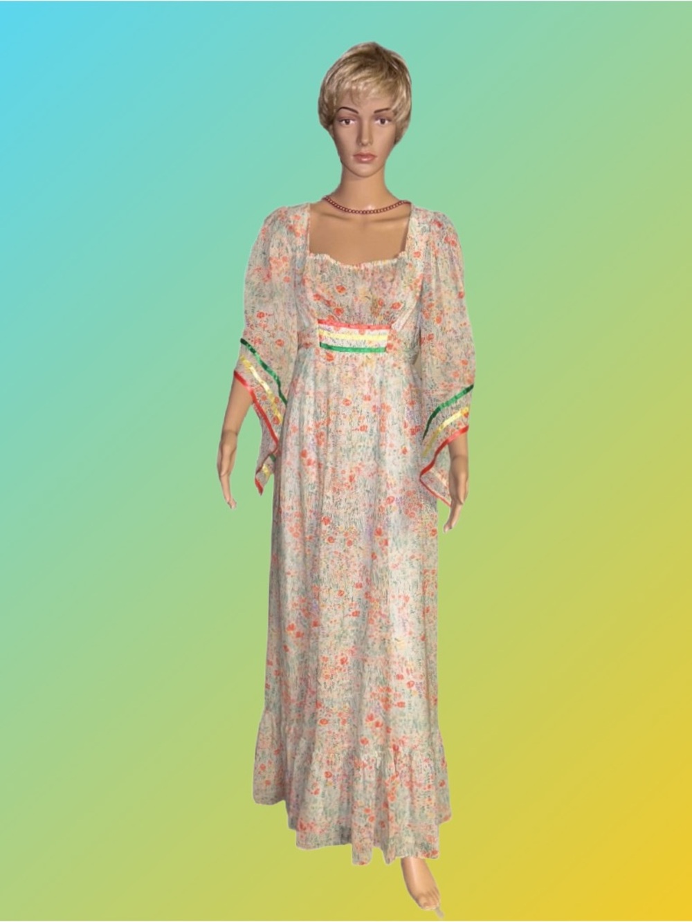 Darling Debs By Ruth ~ Size 7 ~ Vintage ~ USA ~ Orange/ Yellow Floral ~ Dress